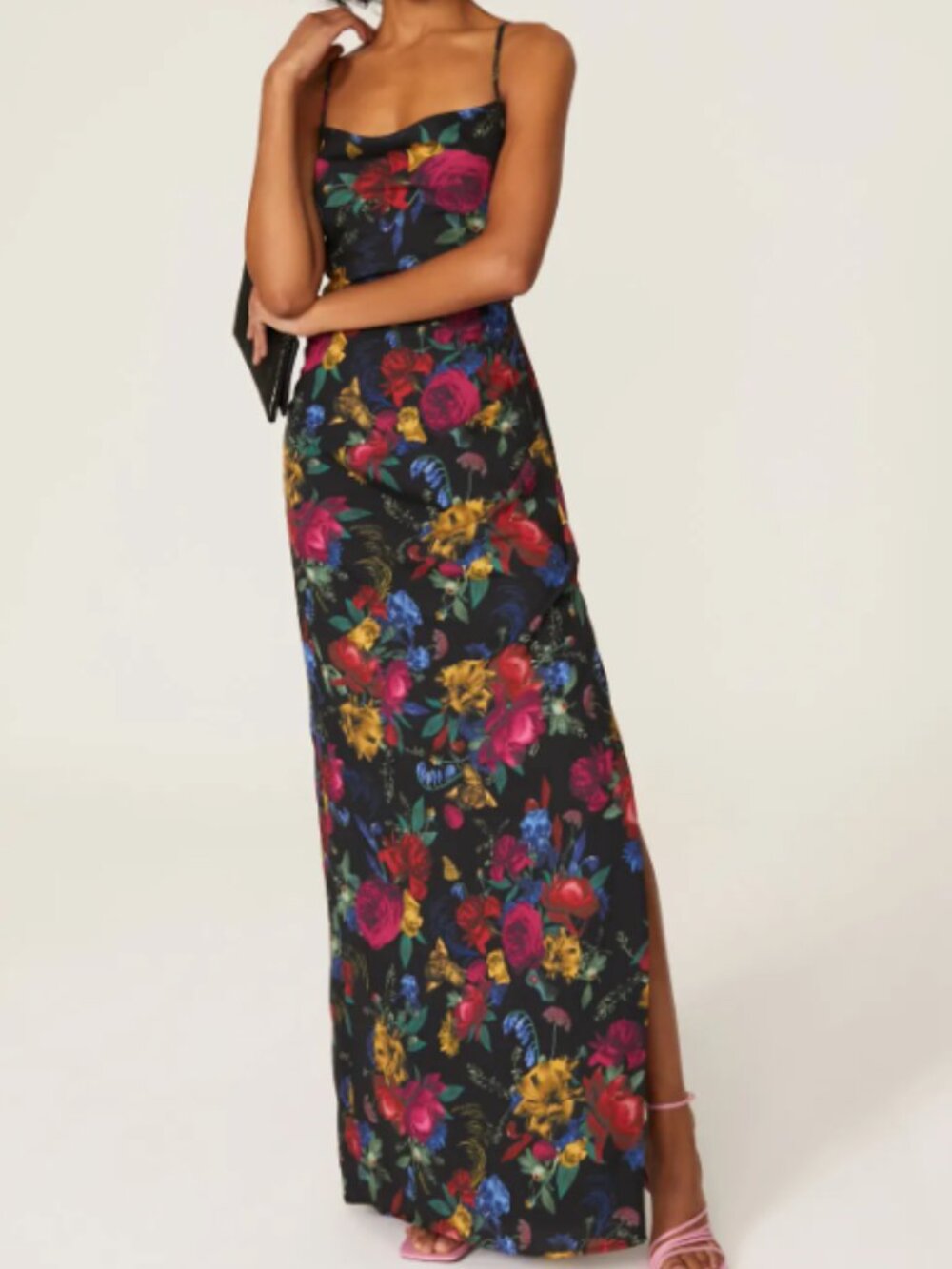 Anthropologie Hutch Black Floral Cowl Neck Pleated Maxi Dress 16W NWT
